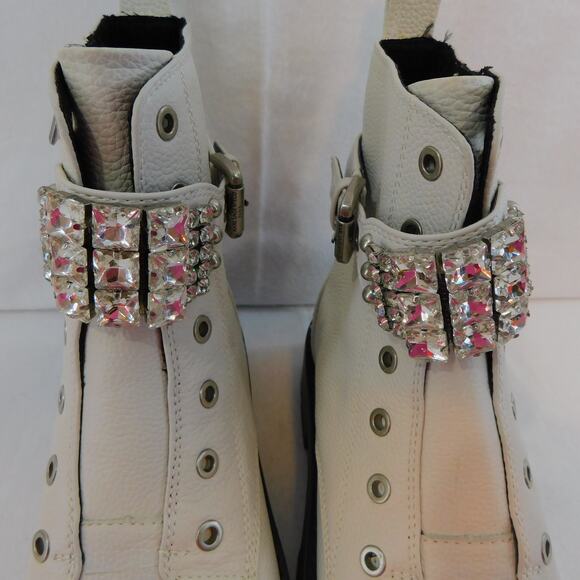 Karl Lagerfeld Paris Maeva Soft Ivory Combat Block Heel Boots Size 7 New - Picture 5 of 10